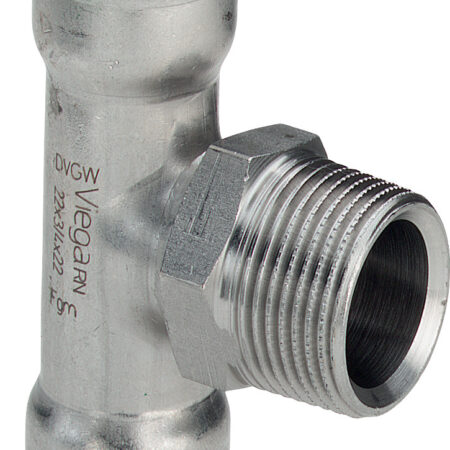 Viega Sanpress Inox-T-Stück mit SC-Contur Stahl nichtrostend, Modell 2317.1 VdS-Zulassung d1: 42 R: ¾ d2: 42