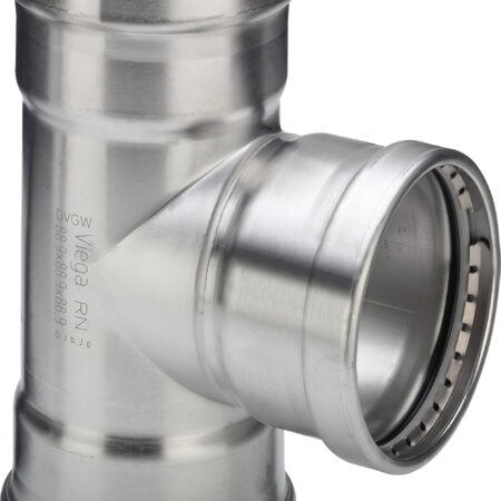 Viega Sanpress Inox XL-T-Stück mit SC-Contur Stahl nichtrostend, Modell 2318XL VdS-Zulassung d1: 88,9 d2: 88,9 d3: 88,9