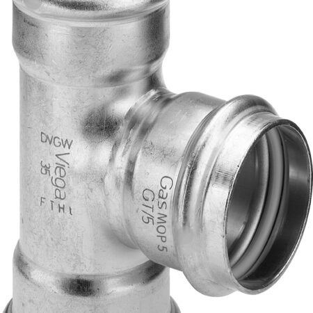 Viega Sanpress Inox G-T-Stück mit SC-Contur Stahl nichtrostend, Modell 0218 d1: 42 d2: 28 d3: 42