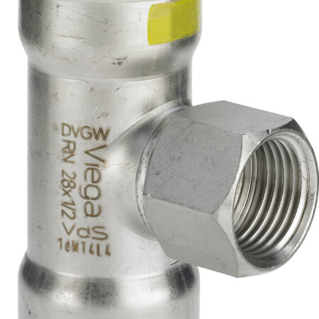 Viega Sanpress Inox G-T-Stück mit SC-Contur Stahl nichtrostend, Modell 0217.2 d1: 35 Rp: ½ d2: 35