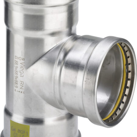 Viega Sanpress Inox G XL-T-Stück mit SC-Contur Stahl nichtrostend, Modell 0218XL d1: 76,1 d2: 76,1 d3: 76,1