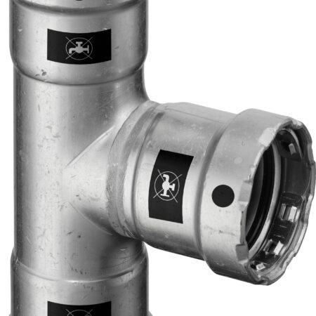 Viega Megapress-T-Stück mit SC-Contur Stahl unlegiert, Zink-Nickel-Beschichtung, Modell 4218 VdS-Zulassung DN: 20 D1: ¾ D2: ¾ D3: ¾