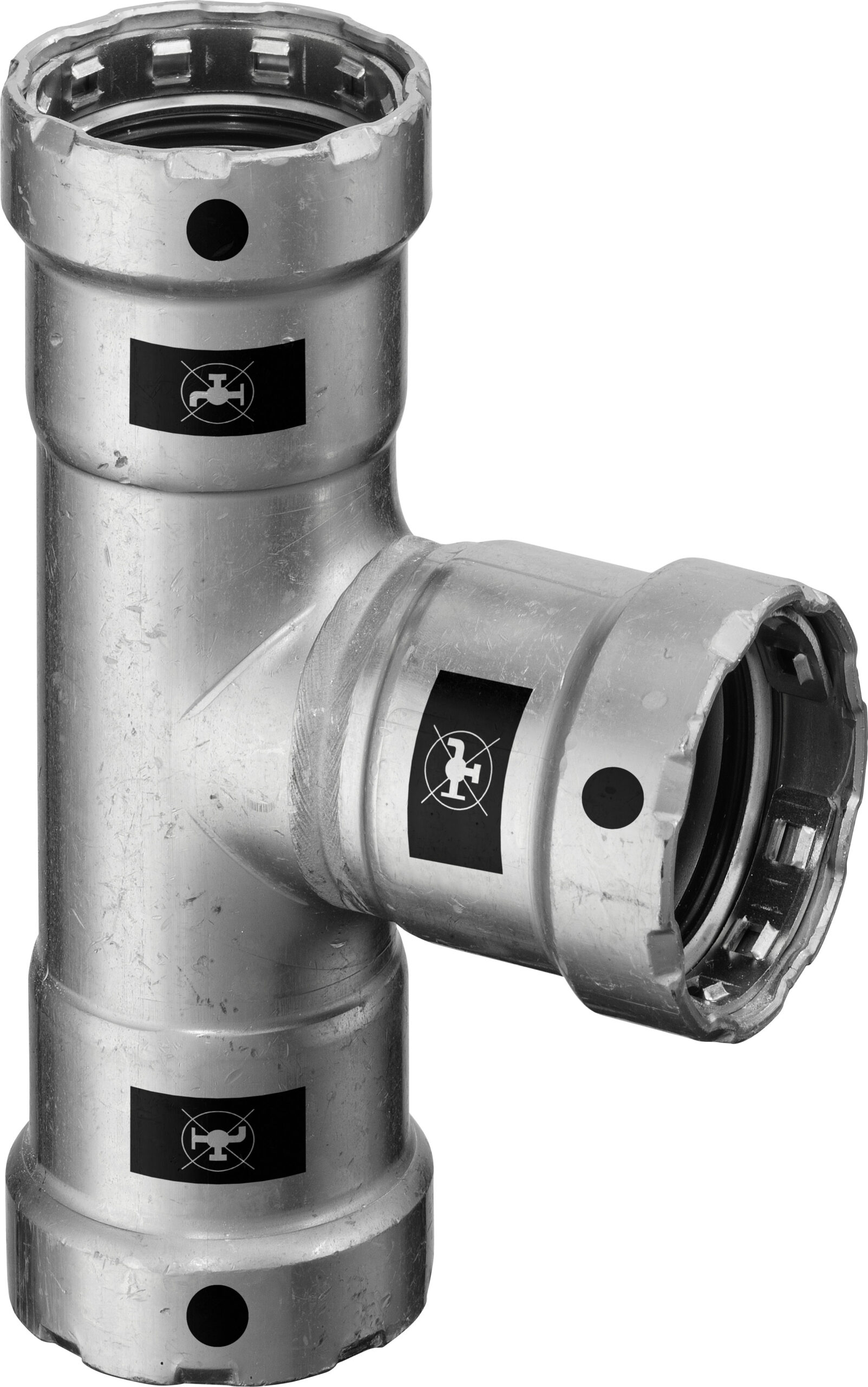Viega Megapress-T-Stück mit SC-Contur Stahl unlegiert, Zink-Nickel-Beschichtung, Modell 4218 VdS-Zulassung DN: 25 D1: 1 D2: ¾ D3: 1
