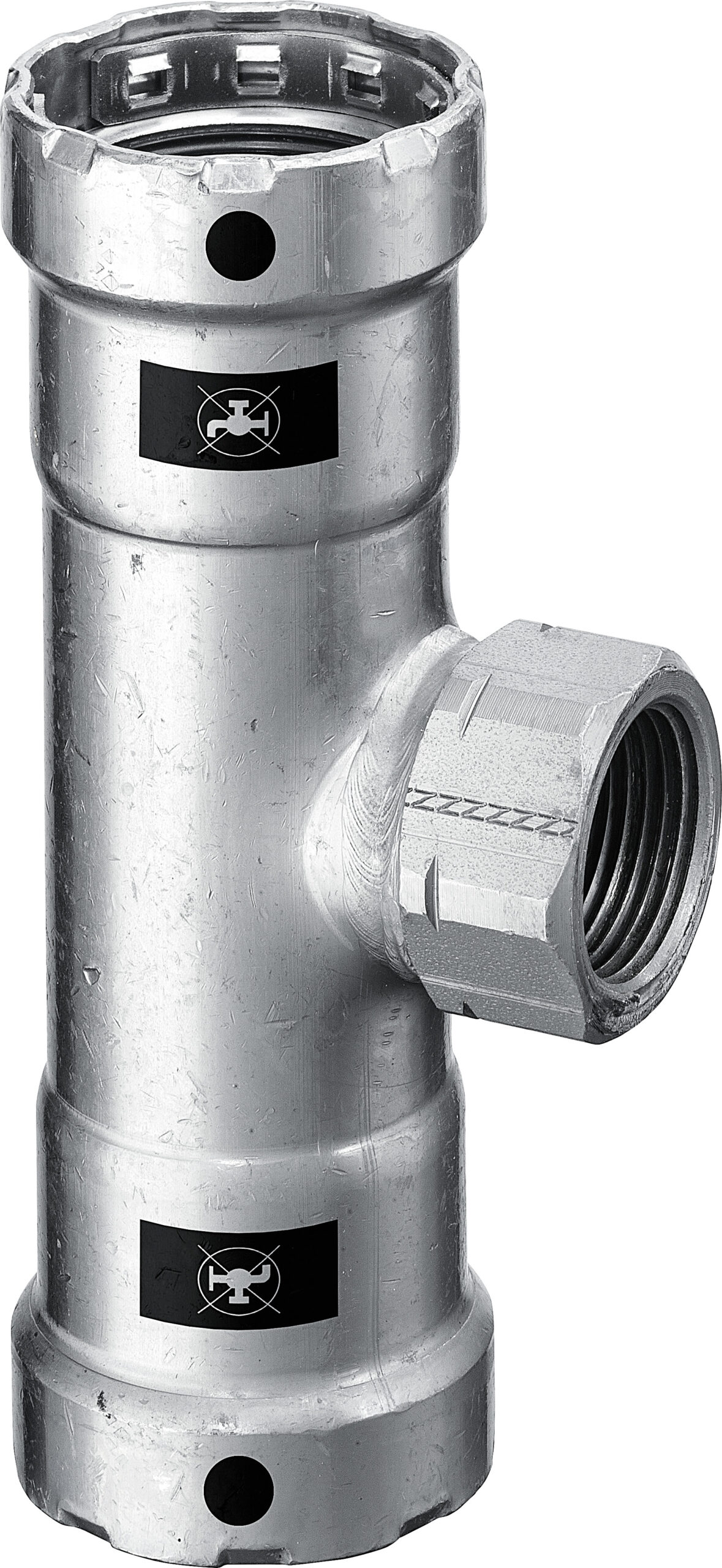 Viega Megapress-T-Stück mit SC-Contur Stahl unlegiert, Zink-Nickel-Beschichtung, Modell 4217.2 VdS-Zulassung DN: 25 D1: 1 Rp: ¾ D2: 1